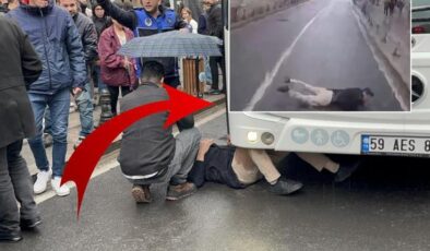 Seyir halindeki otobüsün önüne atladı! O anlar kamerada